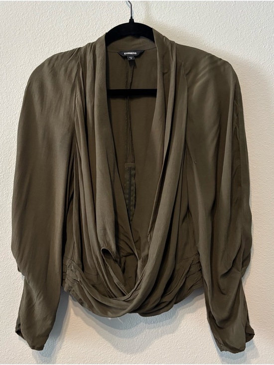 Express Tops - Express Olive Green Draped Surplice Blouse Back Zip Size Medium